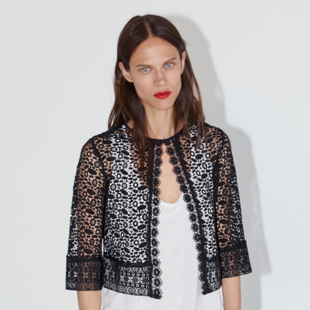 Zara Short Lace Jacket Navy Blue M